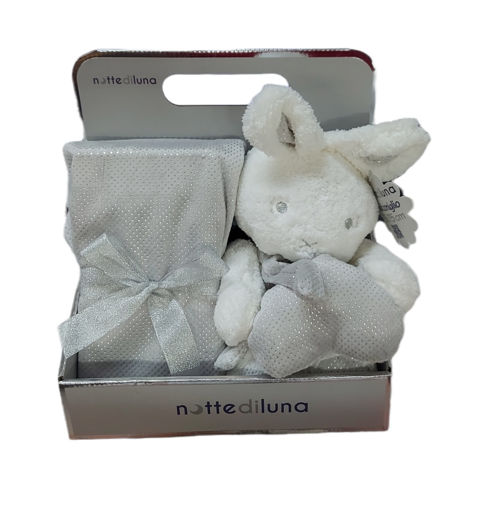 Picture of PLUSH BUNNY SOFT TOY WITH BLANKET GREY